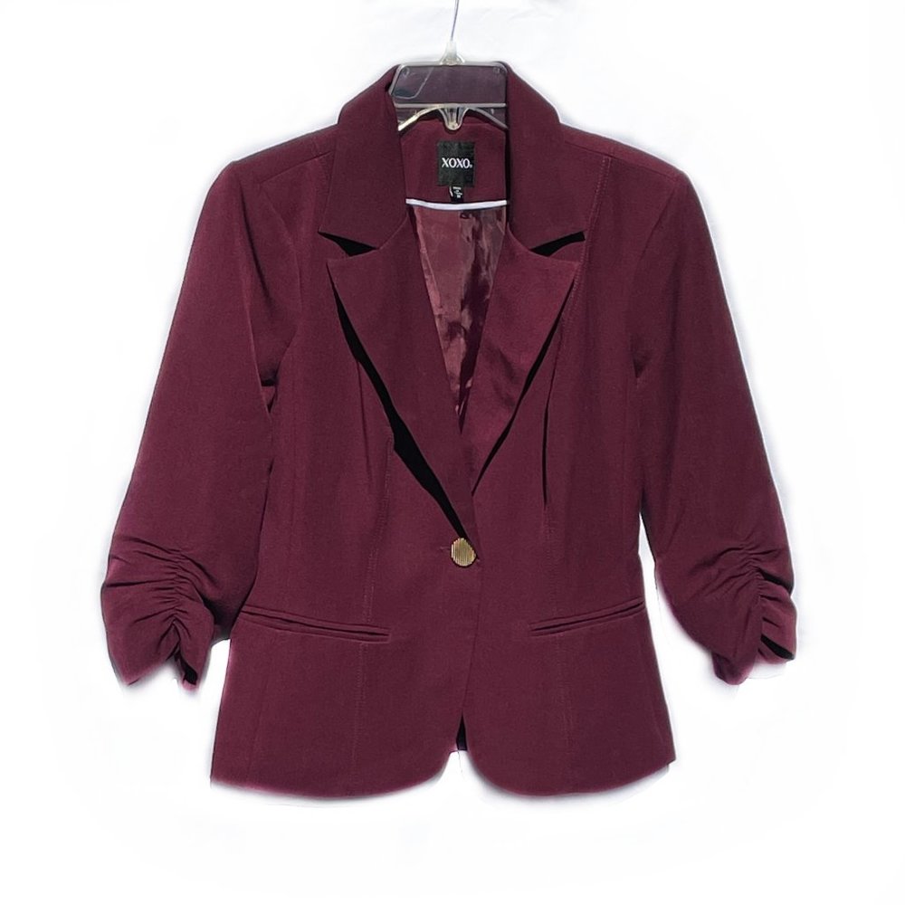 Xoxo Juniors' Ruched-Sleeve Blazer -Maroon/Burgundy -M